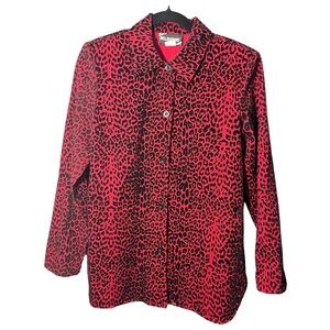 Vintage Inclinations Red & Black Velvet Leopard Print Collared Button-up Blouse